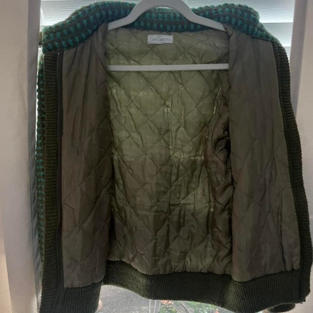 GorGeous Vintage Bomber Jacket Teal & Gray women size small pockets zipper Fall - Picture 7 of 15